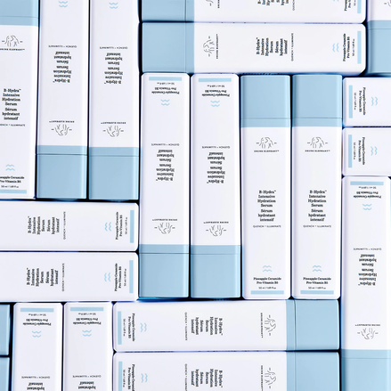 photo of many B-Hydra bottles arranged tightly packed in a pattern