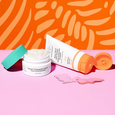 Beste No. 9 and Protini Cream's cap opened next to product texture