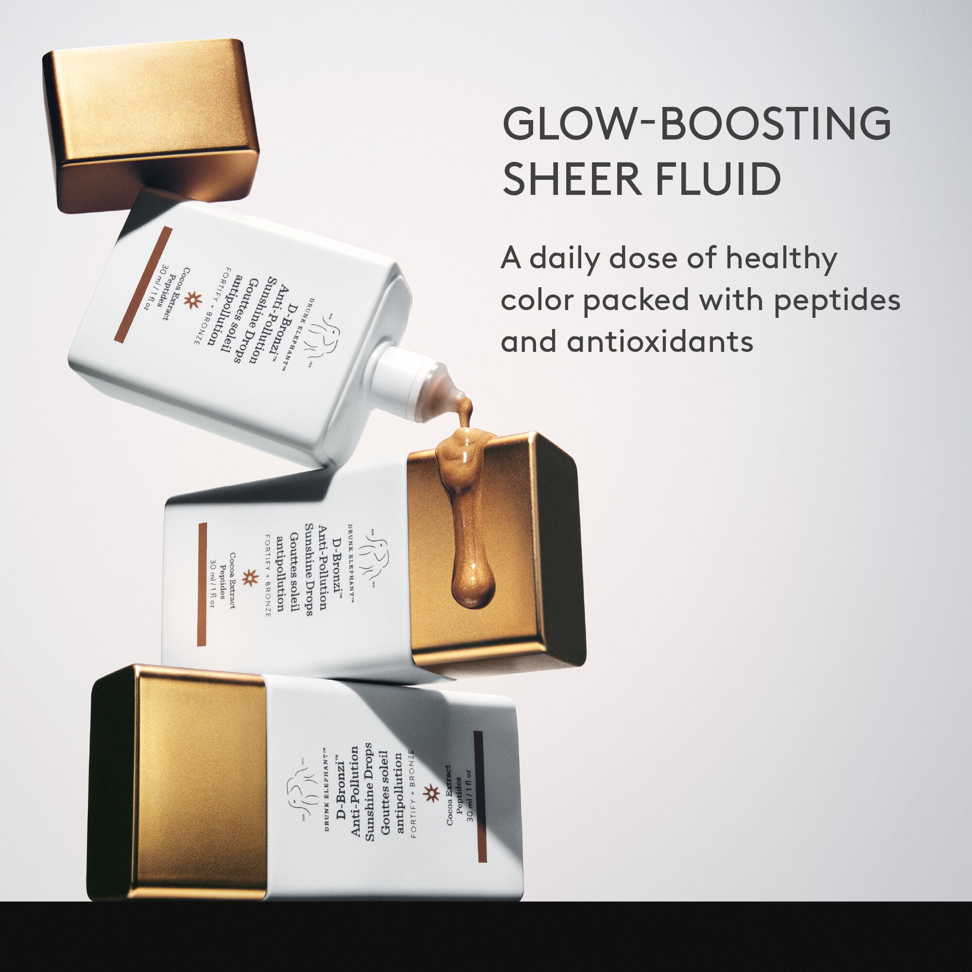 Peptide-infused bronzing color serum drops