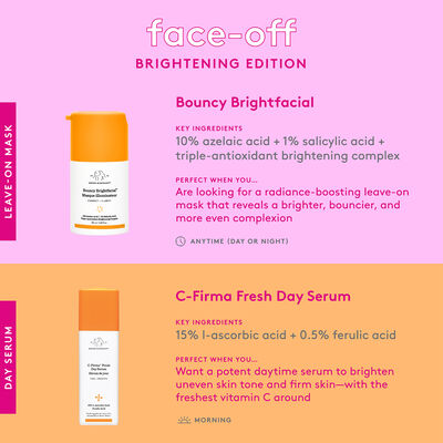 Face-off comparison between Bouncy Brightfacial™ and C-Firma Fresh Day Serum