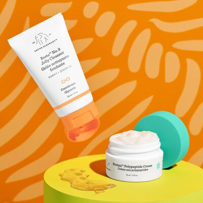 Beste No. 9 and Protini Cream's cap opened next to product texture