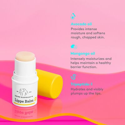 Five Lippe Balms against a pink background