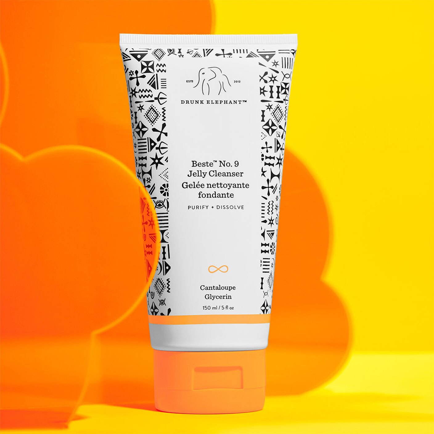 Beste No. 9 Jelly Cleanser on an orange background. 