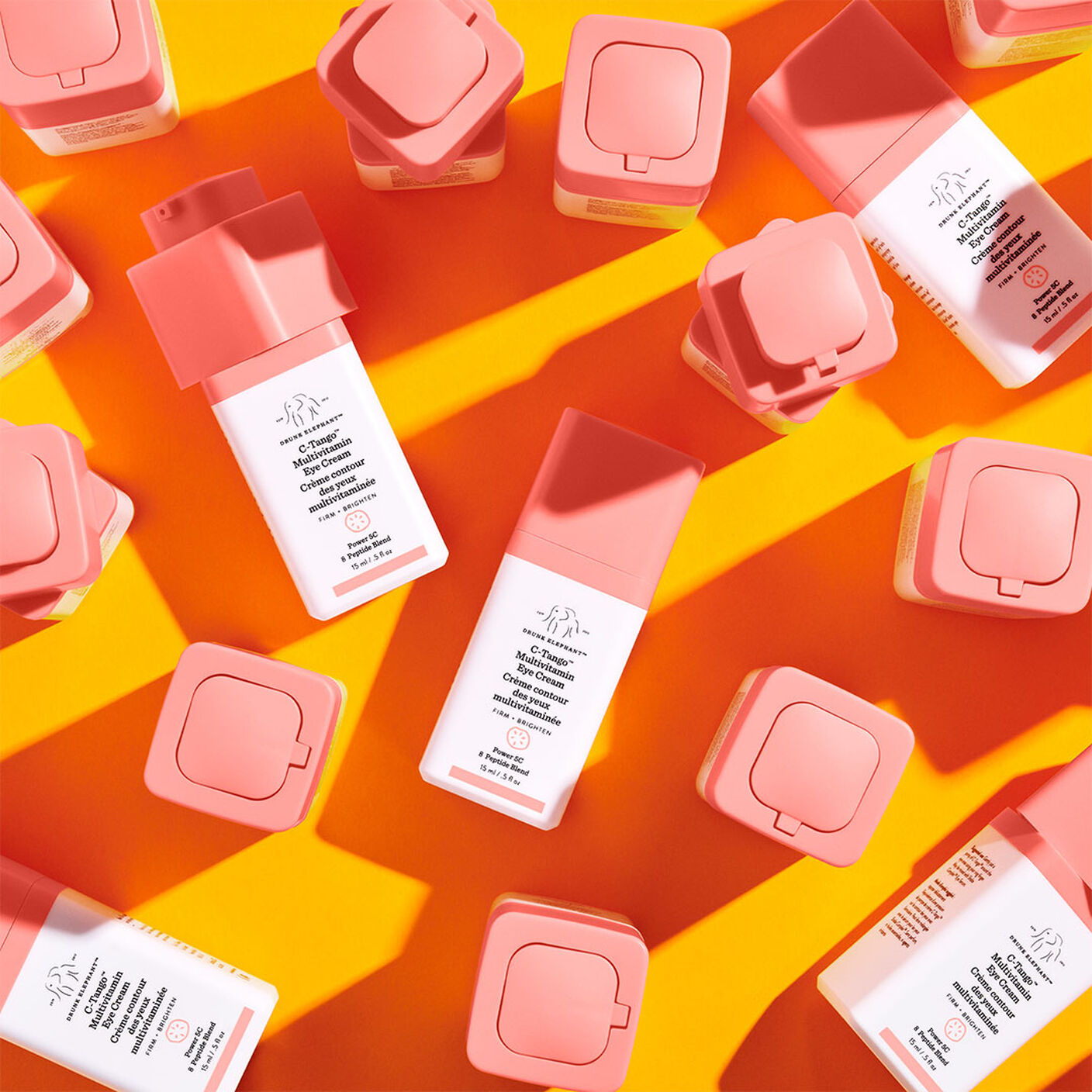 A number of C-Tango Multivitamin Eye Cream on an orange background. 