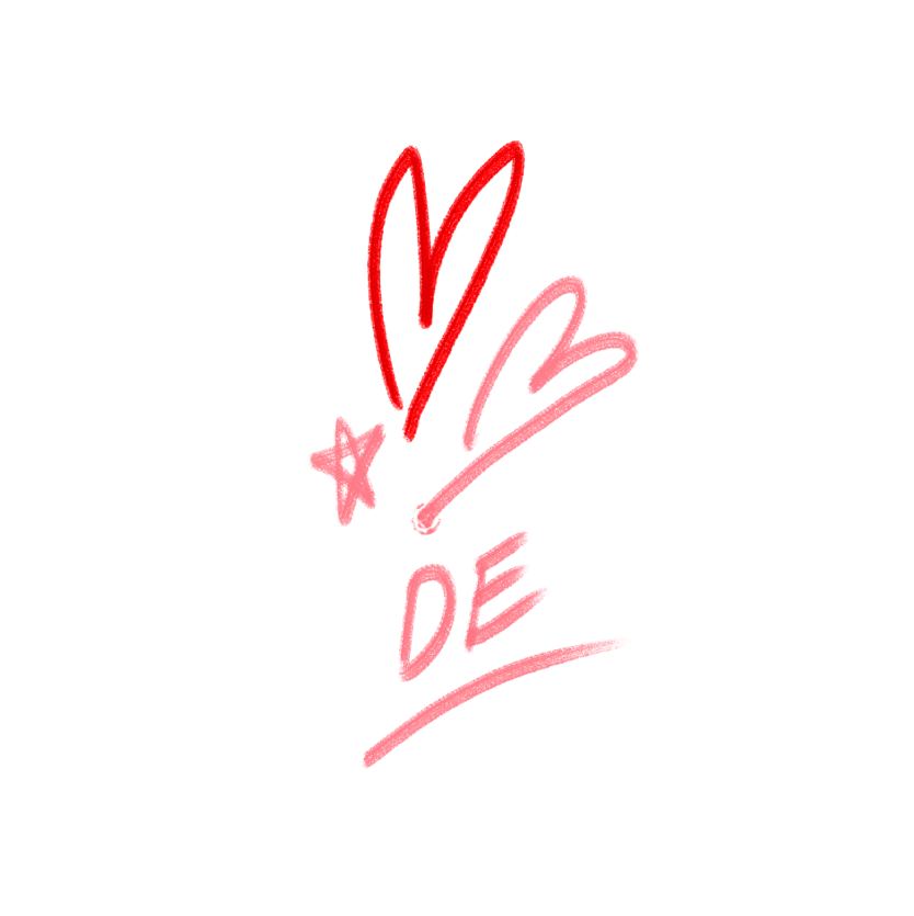 Illustration of hearts and 'DE'