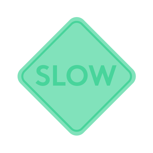 Illustration of green street sign that says SLOW.