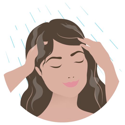 Illustration of woman rinsing out Laini Latherless Conditioning Co-Cleanser in the shower.