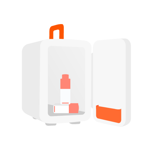 Illustration of a makeup refrigerator open with two C-Tango bottles inside