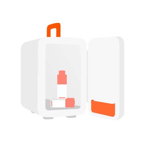 Illustration of a small skincare fridge with C-Tango Multivitamin Eye Cream on the inside.