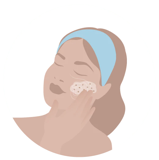 Illustration of a woman exfoliating her face.