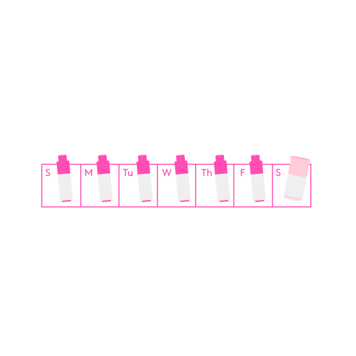 Illustration of a calendar with T.L.C Framboos stickered on to Sunday through Friday and T.L.C Babyfacial on Sunday.