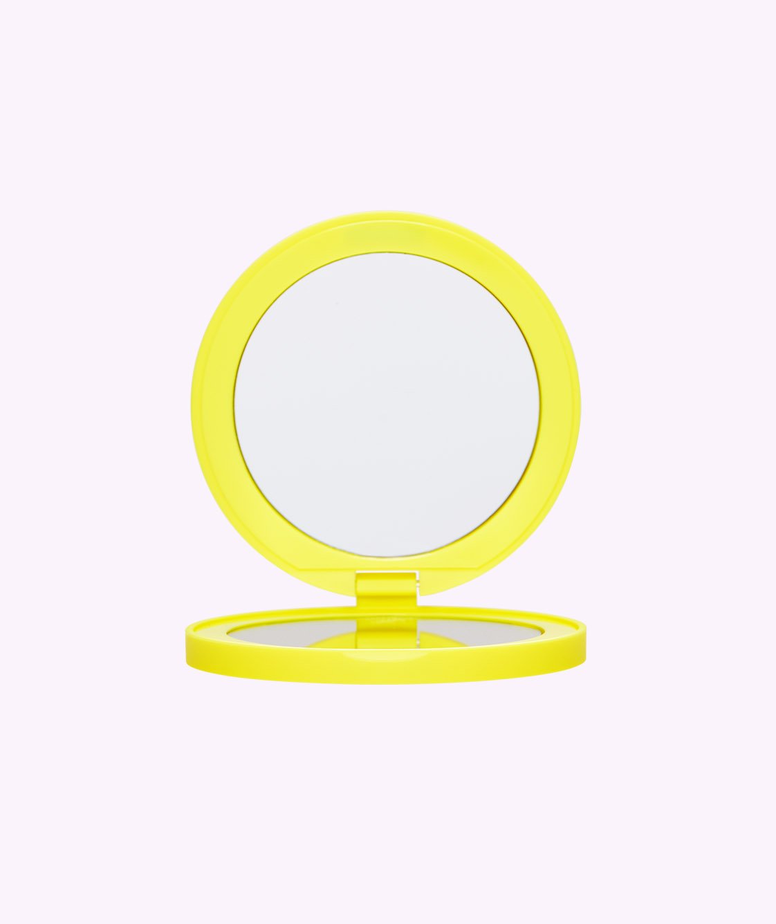 Electric yellow compact mirror opened facing front. 