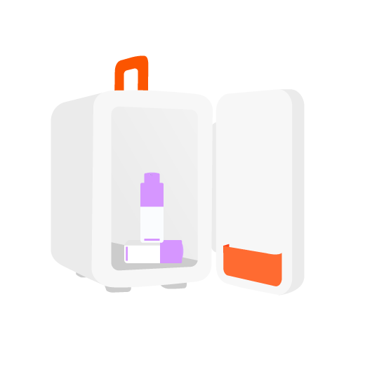 Illustration of a small skincare fridge with Creamighty AF Eye Balm on the inside.