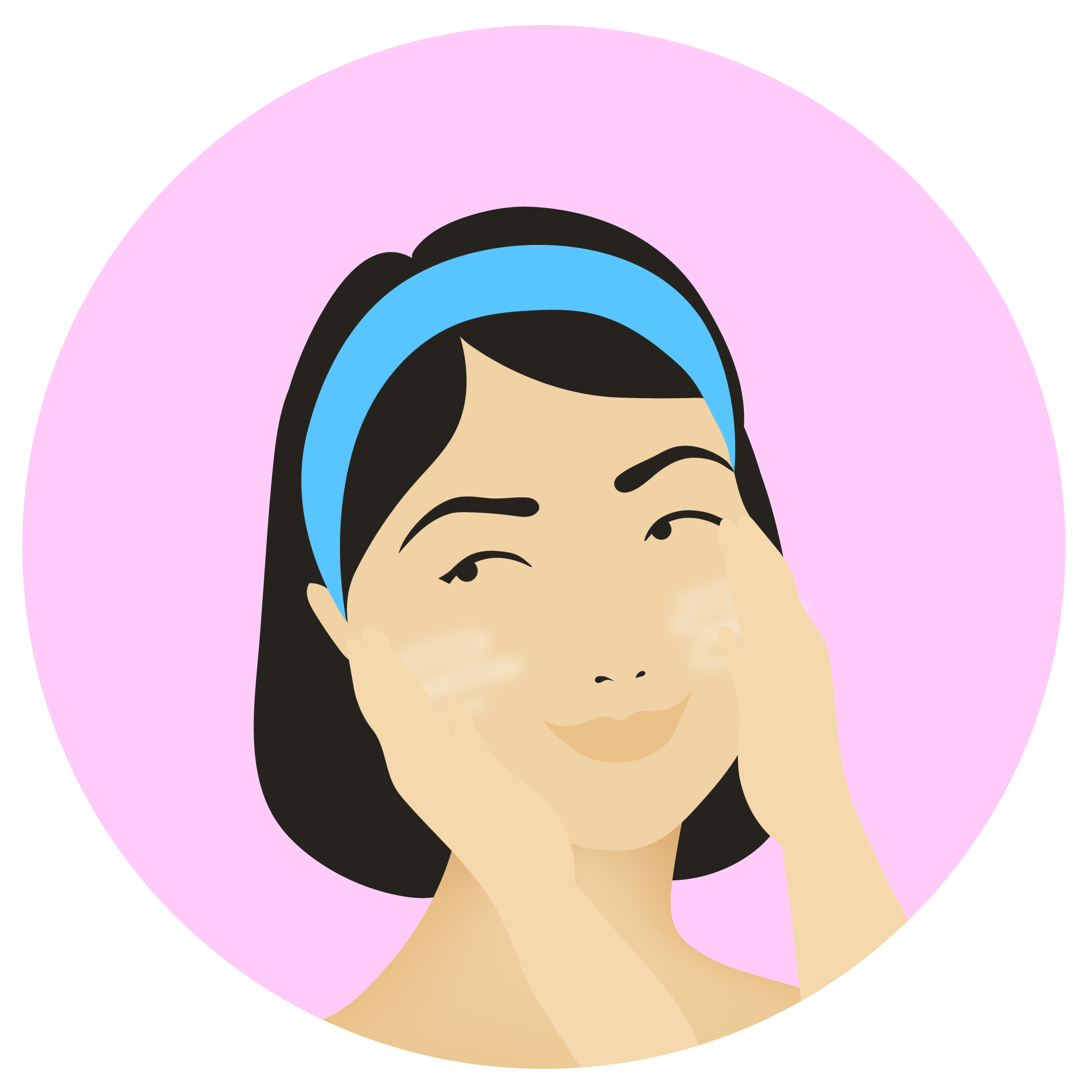 Illustration of woman applying suncreen to face.