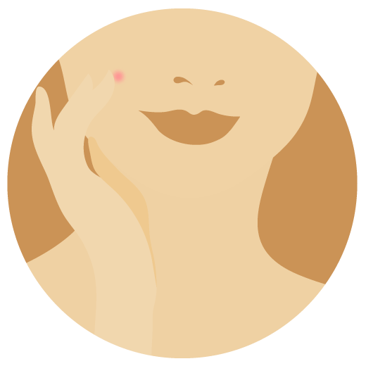 Illustration of a woman applying T.L.C Framboos on a blemish/breakout.