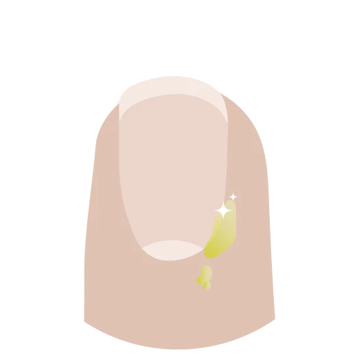Illustation of finger naiil with a few drops of virgin marula oil on the cuticle to soften and moisture them.