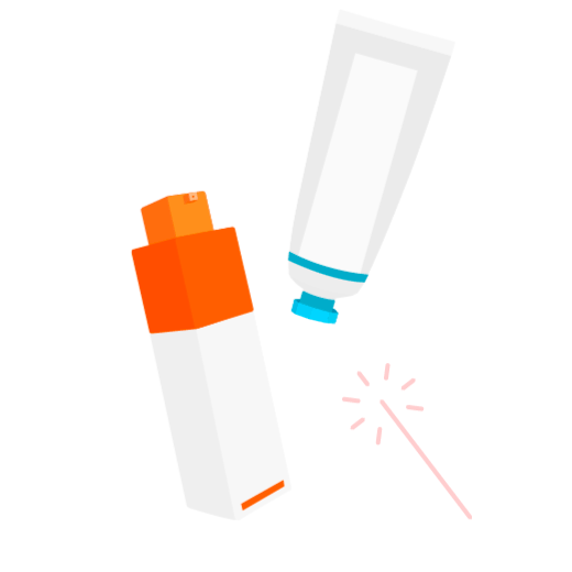 Illustration on C-Frima fresh bottle and an Umbra Sunscreen bottle on a white background with sparkling wand.