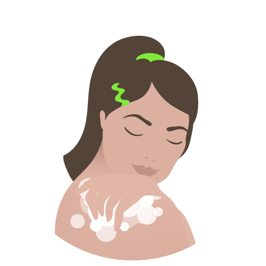 Illustration of woman lathering her back with the Juju Bar.