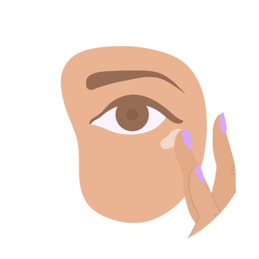 Illustration of eye and cheek area with hand applying Creamighty AF Eye Balm to the under eye.