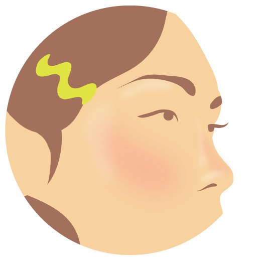 A womans side profile with a blushed nose and blushed cheek.