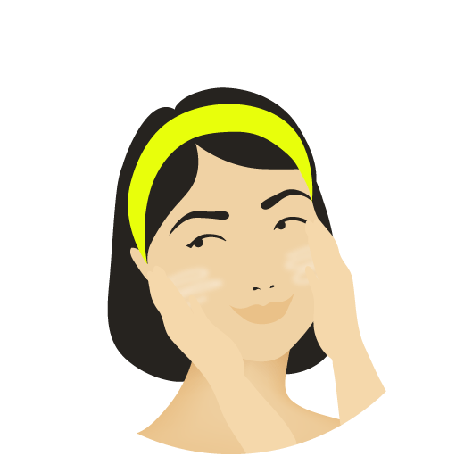 Illustration of a woman applying product to her face with her hands